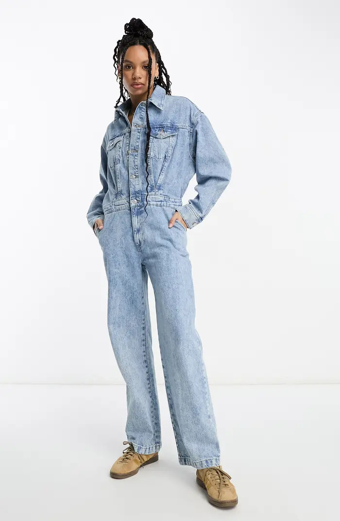 ASOS DESIGN Long Sleeve Nonstretch Denim Jumpsuit | Nordstrom | Nordstrom