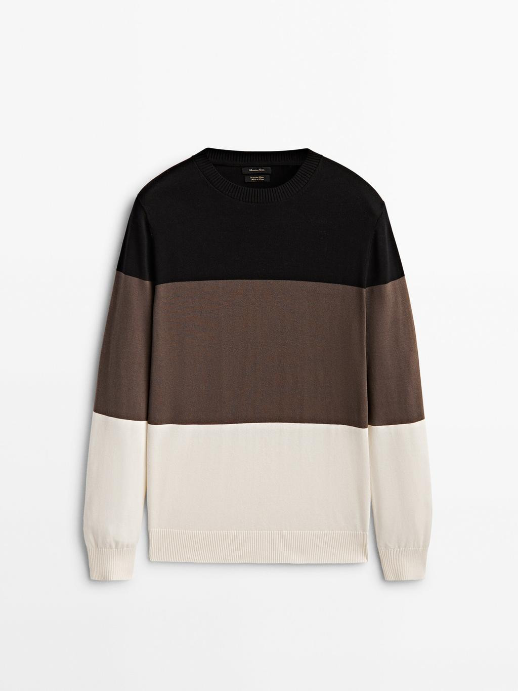 Colour block crew neck sweater | Massimo Dutti US