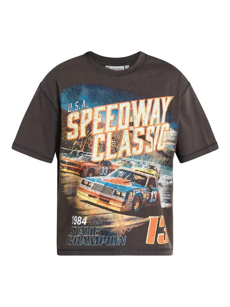 No Boundaries Oversized Cropped Graphic Tee with Short Sleeves, Men's XS-4XLT | Walmart (US)