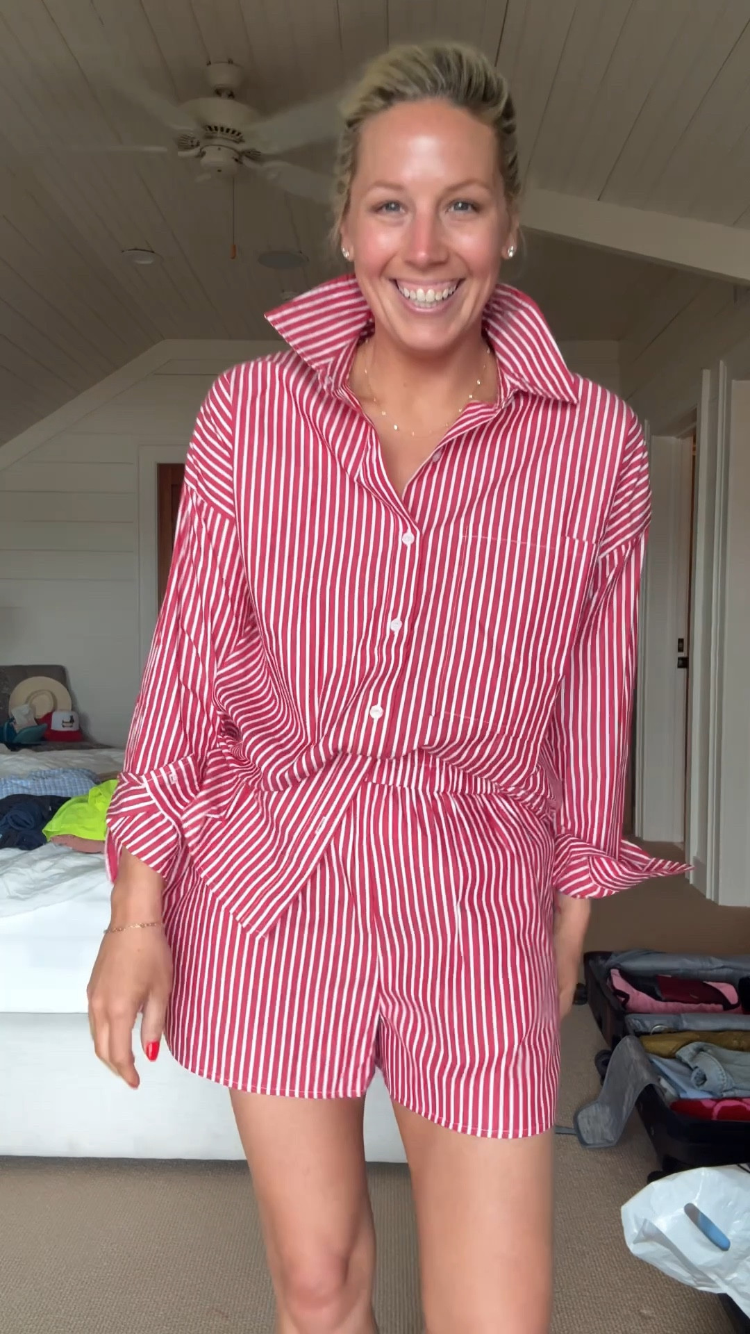 Red and white striped set from VICI! Code should be bobbisave30 but there is also a code right  now on their website you can use! Wearing small in both and linking another similar set from gap and similar sandals! 

#LTKFindsUnder100 #LTKStyleTip #LTKFindsUnder50