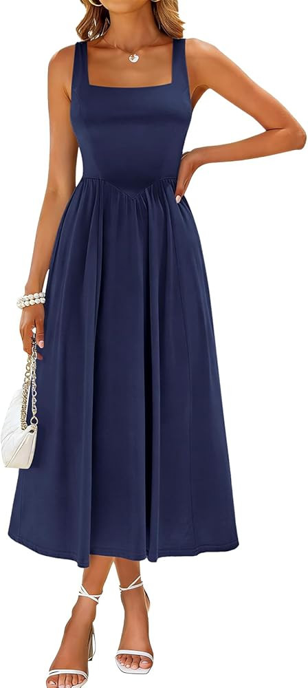 Sureple Midi Dresses for Women 2026 Spring Square Neck Tank Sleeveless A Line Casual Summer Sundr... | Amazon (US)