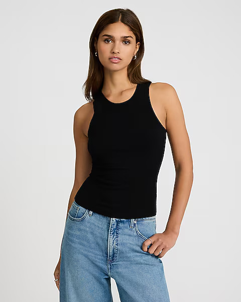 Fitted Ribbed High Neck Tank | Express