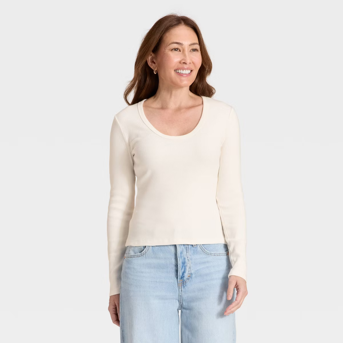 Women's Slim Fit Long Sleeve Scoop Neck Ribbed T-Shirt - Universal Thread™ | Target