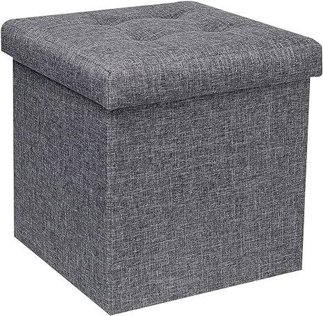 B FSOBEIIALEO Storage Ottoman Cube, Toy Chest Folding Footrest Stool Seat, 12.6"X12.6"X12.6" (Lin... | Amazon (US)