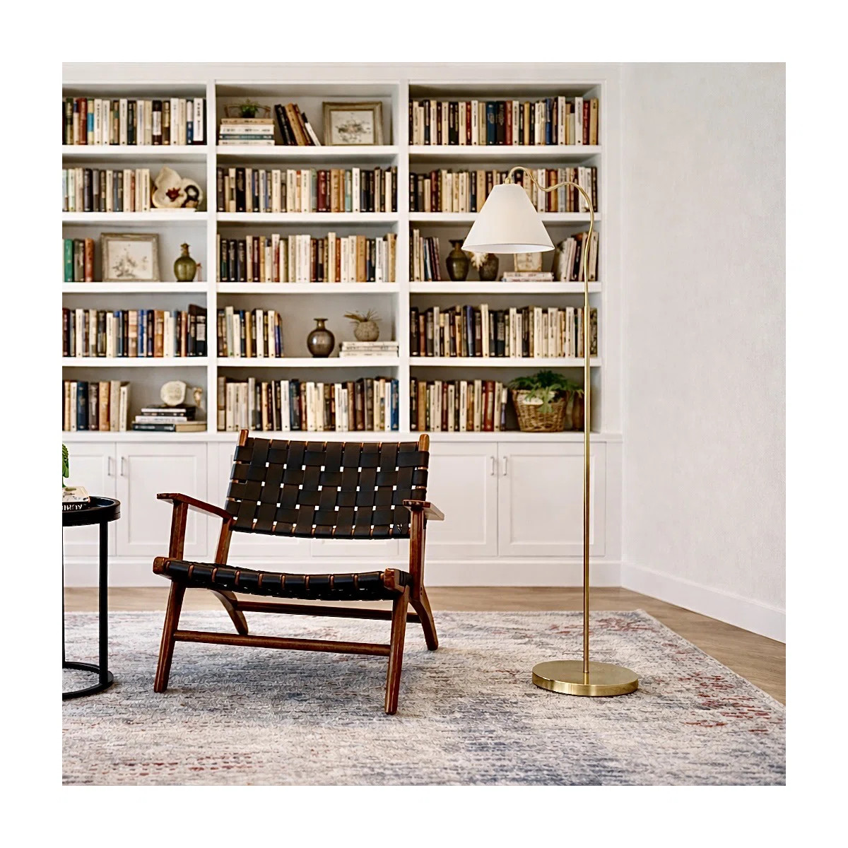 Stina 60" Brass Ring Base Curved Floor Lamp With Triangle White Empire Shade | Wayfair North America