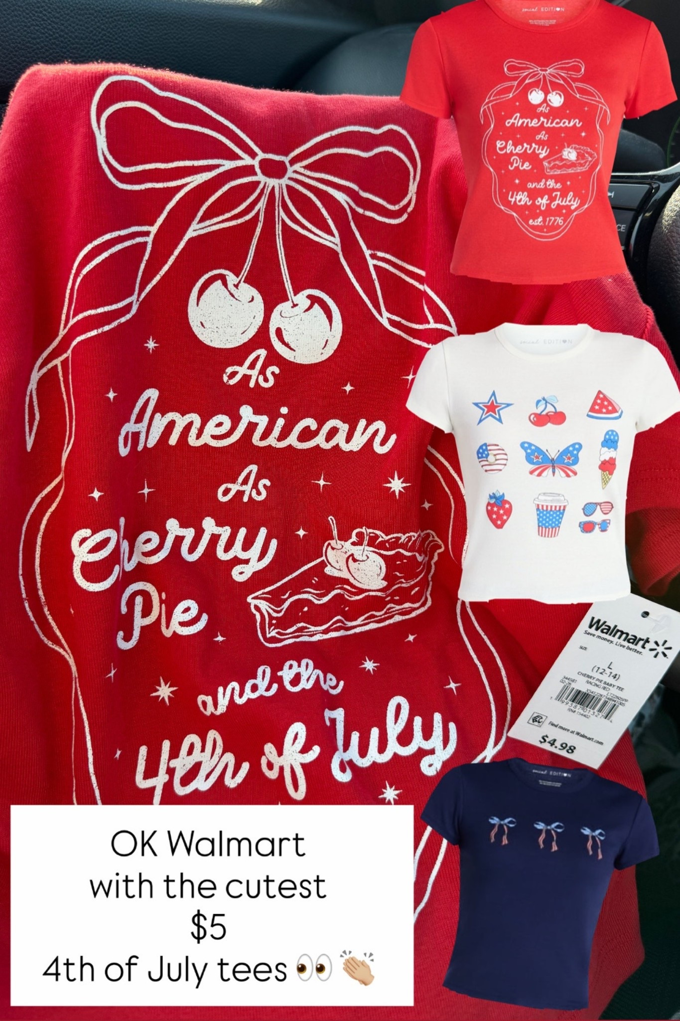 $5!? GO OFF Walmart 👏🏼 🇺🇸

I wasn’t planning on buying another graphic tee, but when I saw these adorable 4th of July shirts last night for under $5, one had to come home with me. ❤️🤍💙 
This cherry pie design is giving small-town summer, backyard BBQs, fireworks, and all the patriotic vibes.

Linked this tee and a few other affordable options!

#LTKSummer #LTKWomens #LTKGirls #LTKStyle #WalmartFinds #Seasonal #WalmartFashion #FourthOfJulyStyle #FourthOfJulyOutfit #PatrioticStyle #PatrioticFashion #Under5 #RedWhiteAndBlue #SummerStyle #GraphicTee #AffordableFashion #BudgetFriendlyStyle #SummerOutfitIdeas #HolidayStyle #FireworksAndFashion #4thofJuly #CherryPieVibes #CasualChic #EverydayStyle #FashionFinds #LTKHoliday #SummerFashion2026  #TrendingStyle #grwm #seasonal

#LTKSaleAlert #LTKootd #LTKMidsize