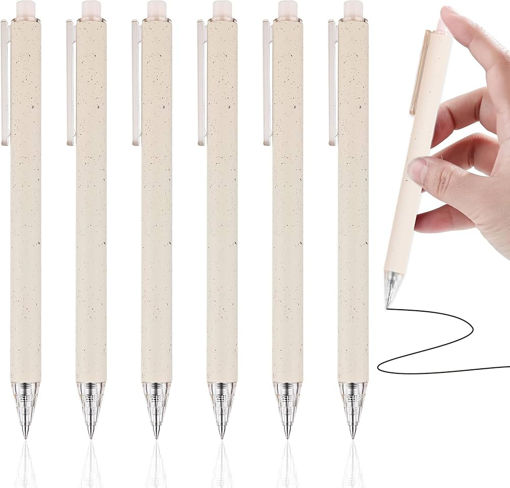 RIANCY 6PCS Aesthetic Pens Beige Pens Pens Cute Pen Gel Pens Black Gel Ink pens 0.5mm Fine Black ... | Amazon (US)