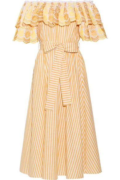 Gül Hürgel - Off-the-shoulder Ruffled Cotton And Linen-blend Dress - Orange | NET-A-PORTER (US)