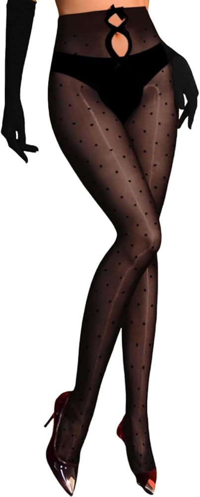 Shimmer Polka Dot Tights,Bow Cut Out Sexy Pantyhose For Women,Sheer Shiny Stockings Valentines Da... | Amazon (US)