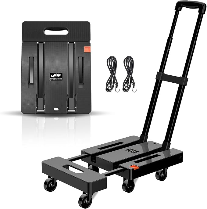 SPACEKEEPER Folding Hand Truck, 500 LB Heavy Duty Luggage Cart, Black | Utility Dolly Platform Ca... | Amazon (US)