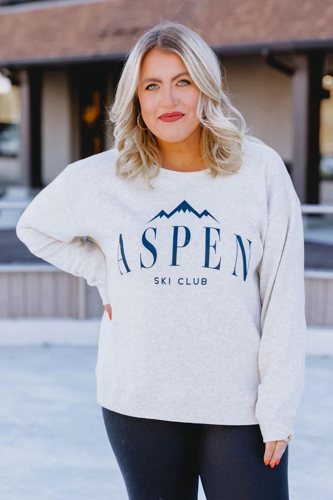 Aspen Ski Club Heather Sand Graphic Sweatshirt | The Pink Lily Boutique