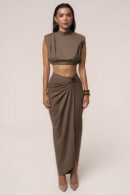 Taupe Inner Glow Slit Skirt | JLUXLABEL US