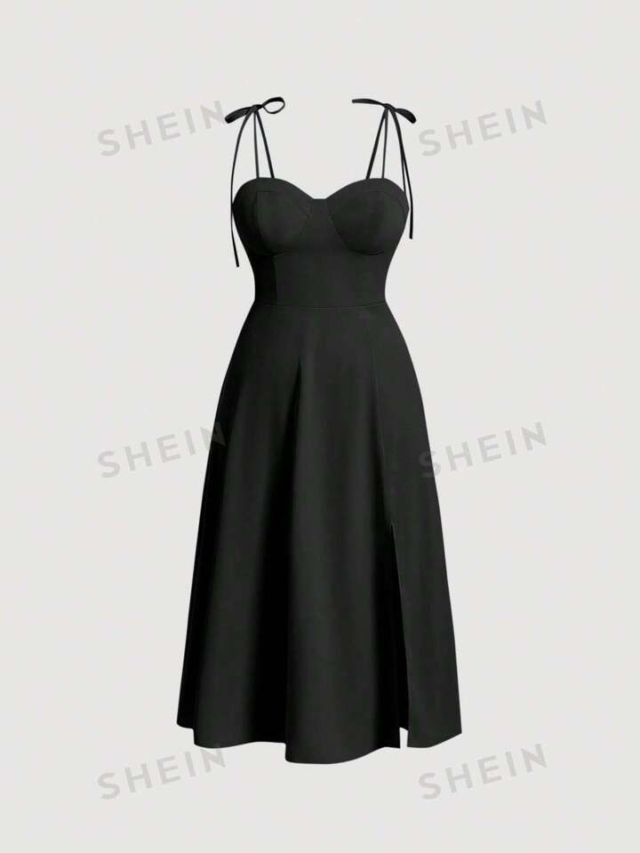 SHEIN MOD Plus Tie Shoulder Split Thigh Bustier Cami Dress | SHEIN