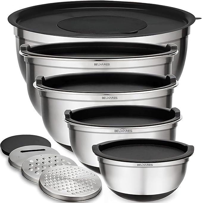 Mixing Bowls with Lids Set of 5 - Nesting Bowls with Airtight Lids and Graters - Stainless Steel ... | Amazon (US)
