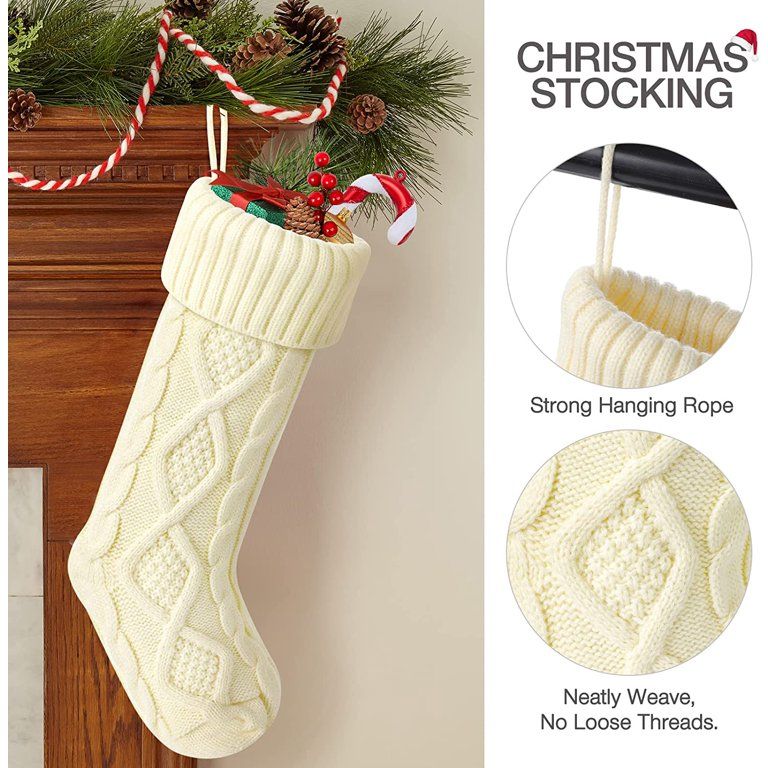 6 Pack Knit Christmas Stockings, 18" Cable Knitted Stocking Decorations Xmas Rustic Farmhouse Sto... | Walmart (US)