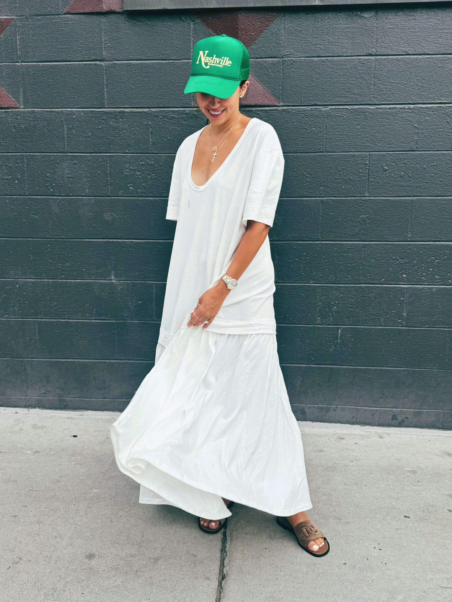 Dress: small

Love that this dress is casual enough to dress down with a hat like I did or could through on some heels and jewelry. 