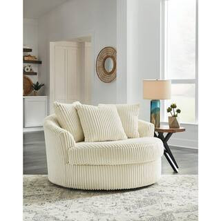 Lindyn Ivory Polyester Swivel Chair and a Half with Removable Cushions | The Home Depot
