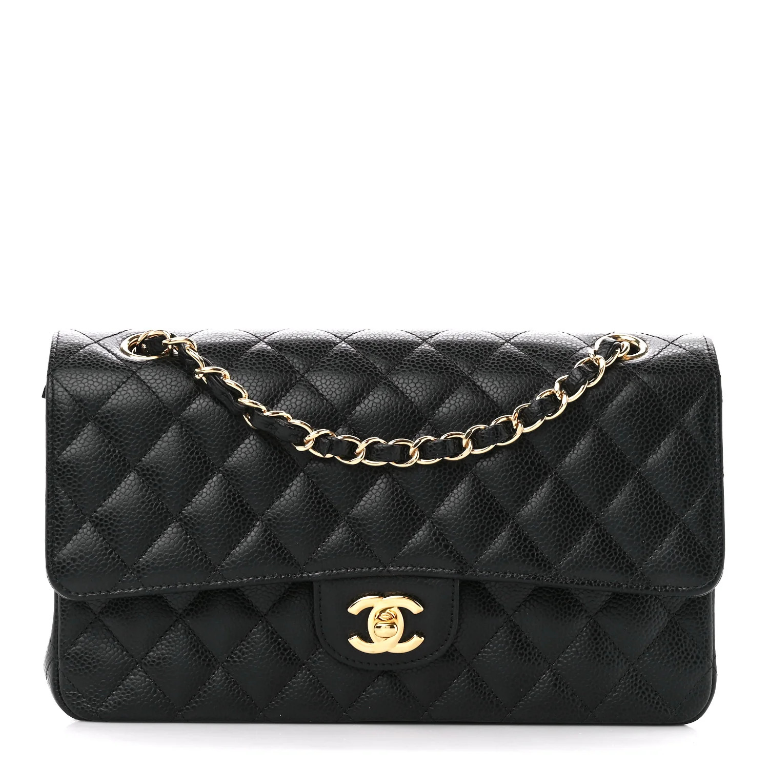 Caviar Quilted Medium Double Flap Black | FASHIONPHILE (US)