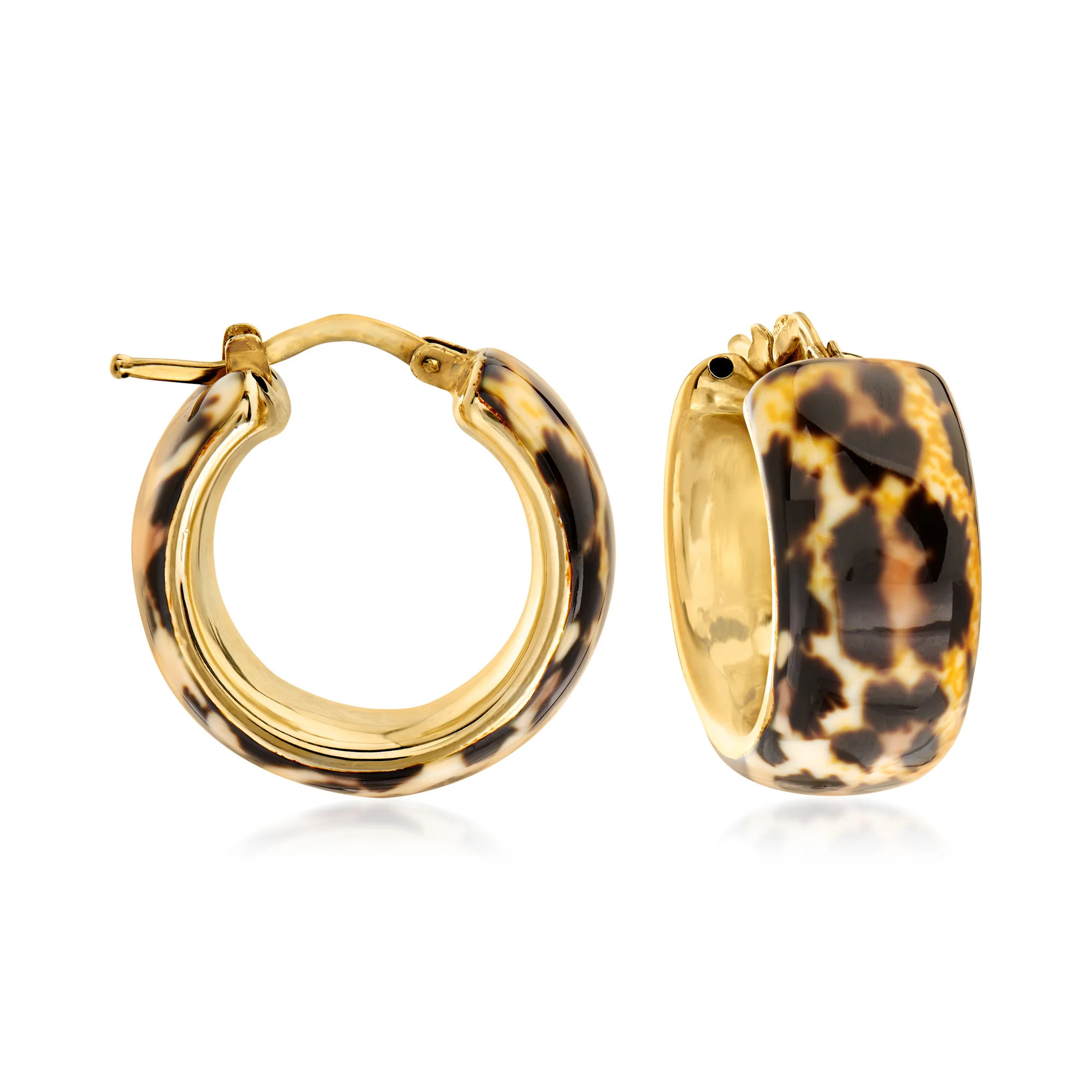 Ross-Simons Italian Leopard-Print Enamel Hoop Earrings in 18kt Gold Over Sterling | Shop Simon