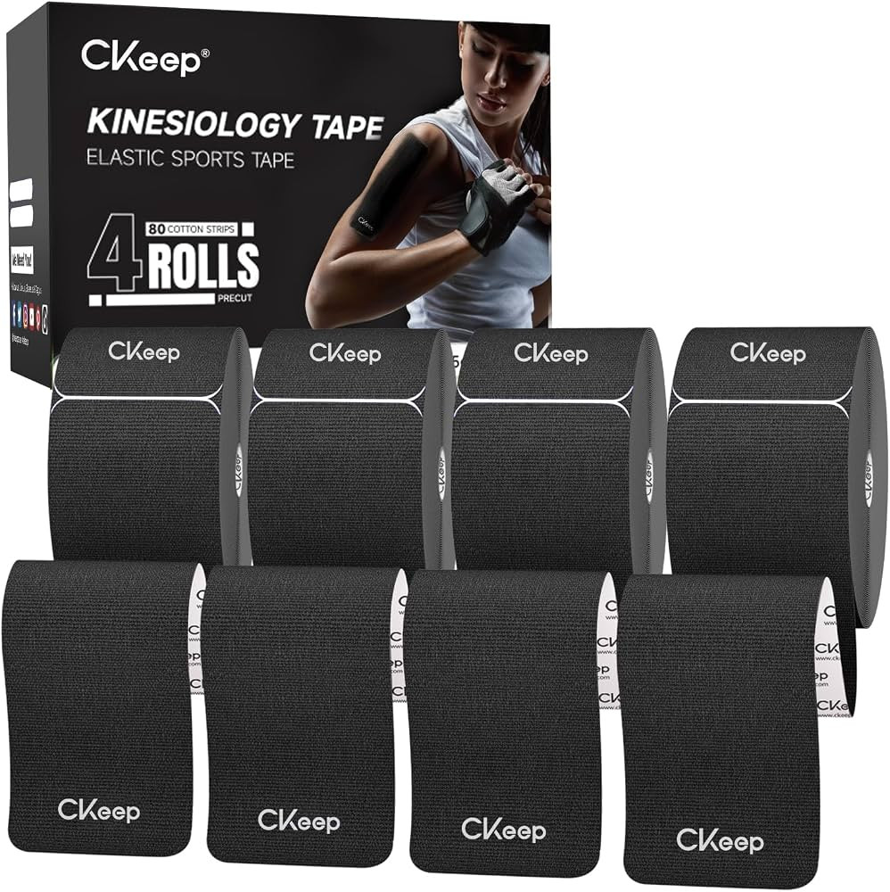 CKeep Kinesiology Tape, Original Cotton Elastic Precut Strips 4 Rolls, Black | Amazon (US)