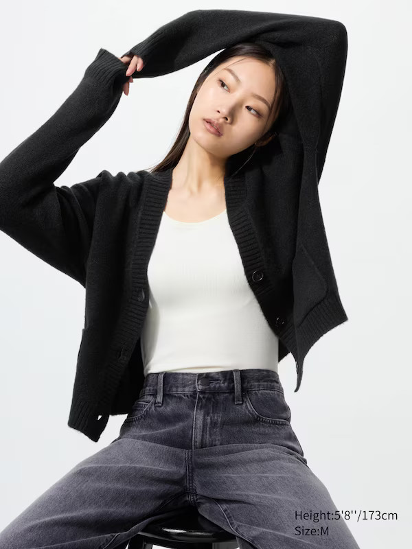 Cardigan court en maille soufflée Yarn™ | Uniqlo FR