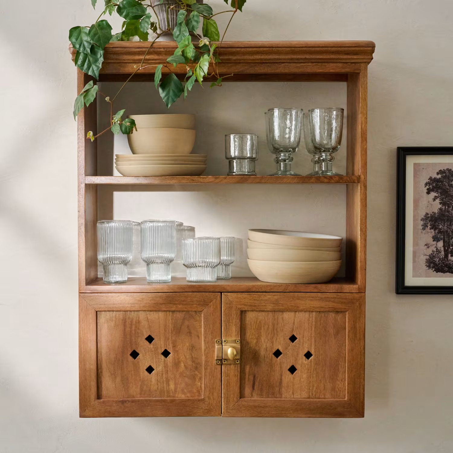 Vaughn Antiqued Wood Shelf with Doors | Magnolia