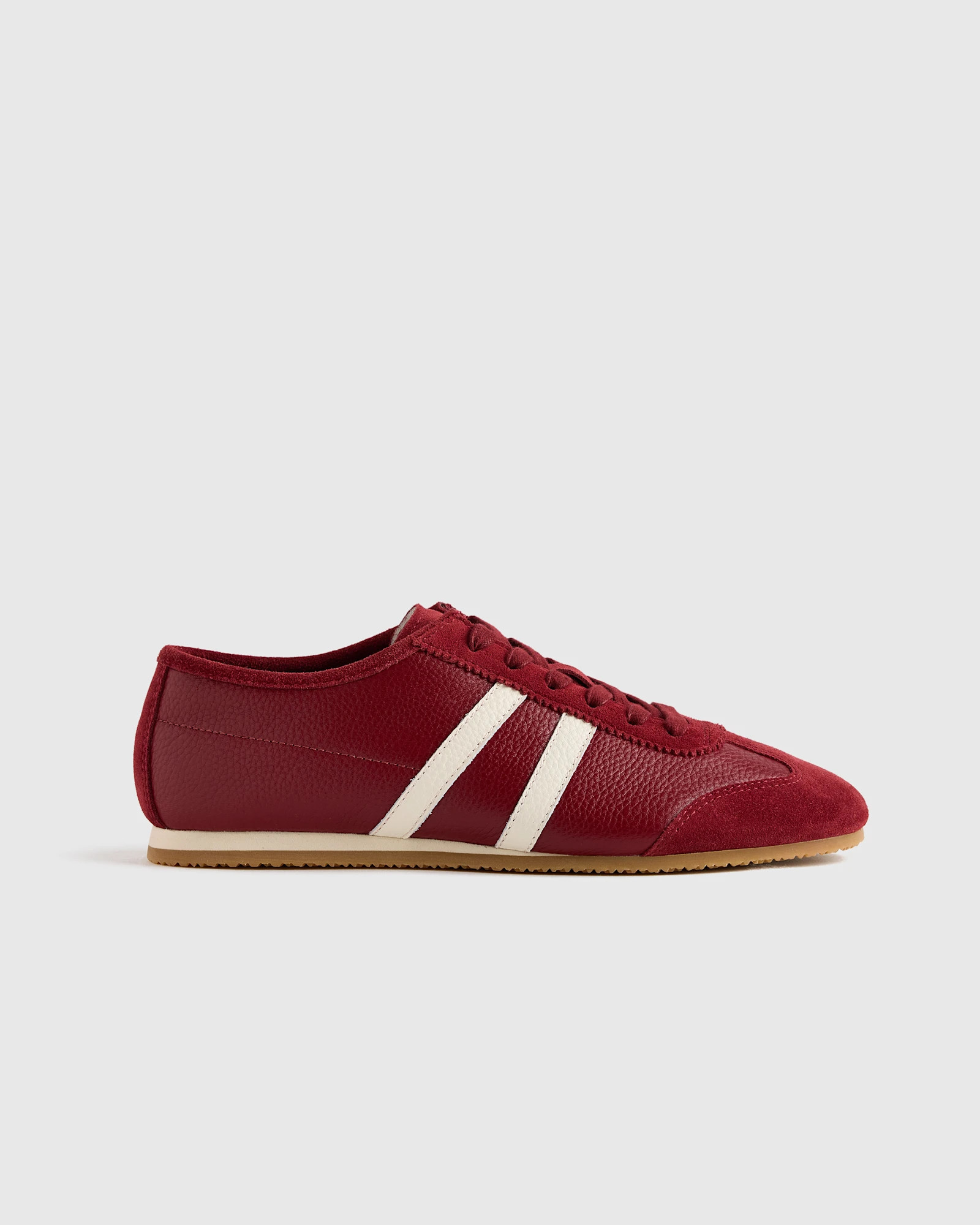 Italian Leather & Suede Low Profile Sneaker in Garnet | Quince