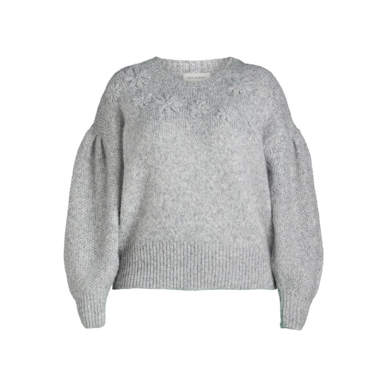 Free Assembly Women's Embroidered Flower Sweater with Long Sleeves, Midweight, Sizes XS-4X | Walmart (US)
