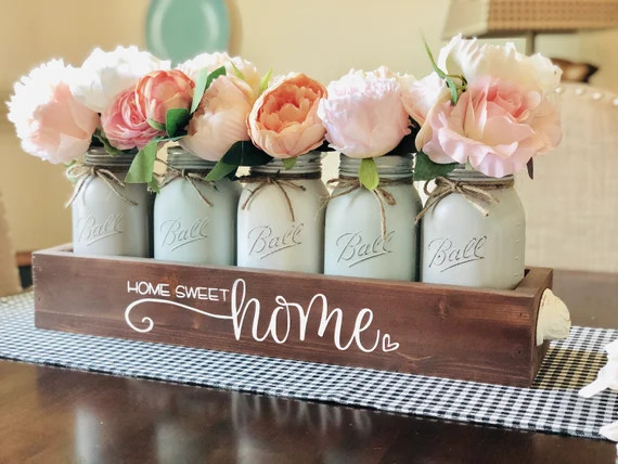 Mason Jar Dining Centerpiece, Home Sweet Home Mason Jar Centerpiece, Modern Farmhouse Jar Decor, ... | Etsy (US)
