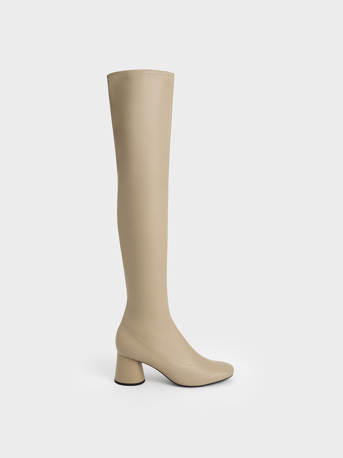 Cylindrical Heel Thigh-High Boots
 - Taupe | Charles & Keith CA