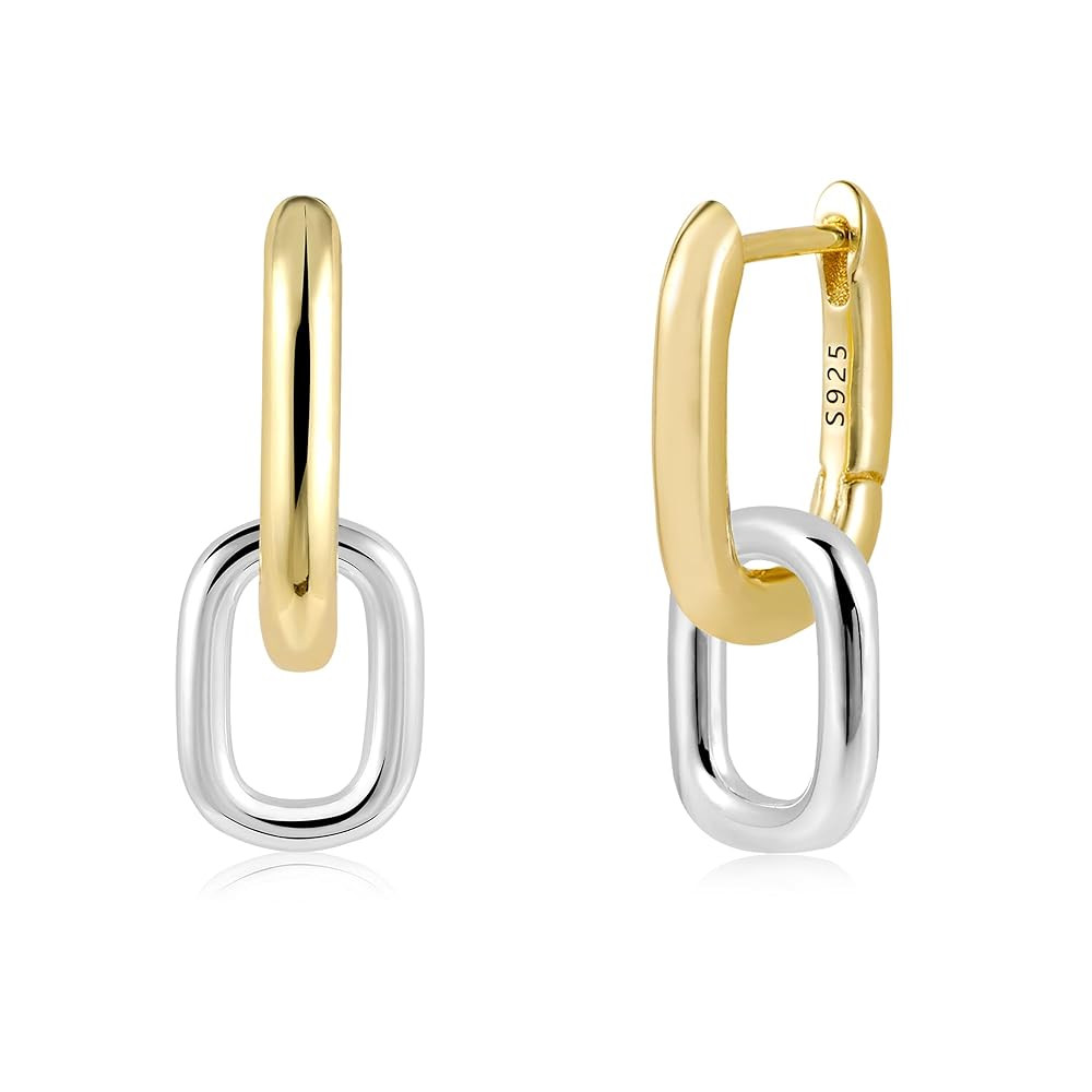 14K Two Tone Gold Silver Hoop Earrings for Women Drop Dangle Paperclip Earrings Convertible Link ... | Amazon (US)
