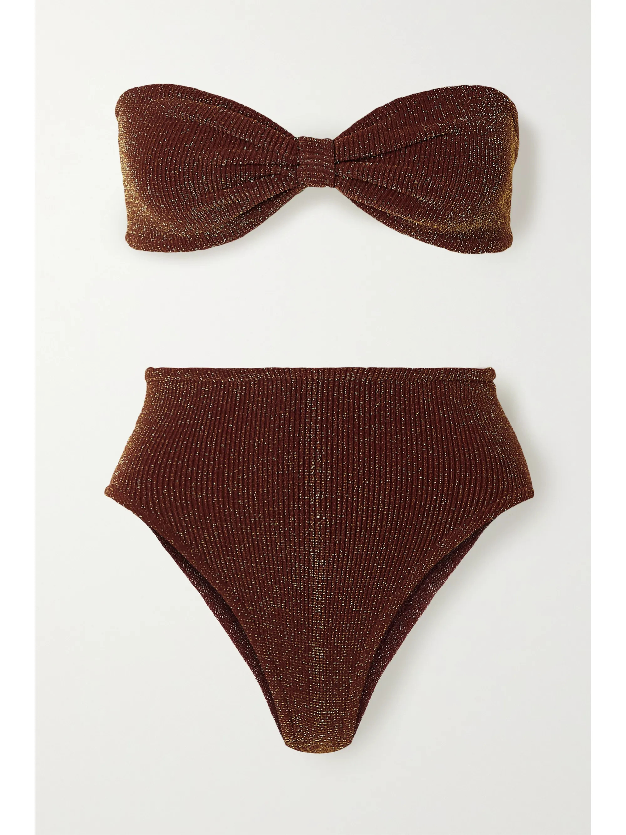 Burgundy Posey metallic seersucker bandeau bikini | Hunza G | NET-A-PORTER | NET-A-PORTER (US)