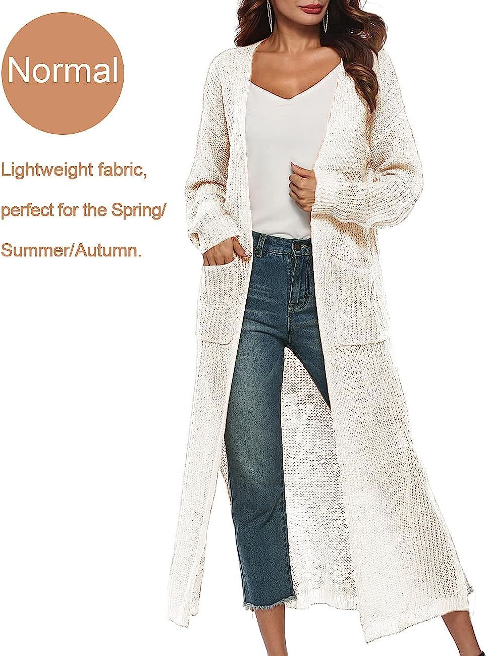 Womens Casual Long Sleeve Split Open Cardigan Knit Long Cardigan Sweaters with Pockets | Amazon (US)