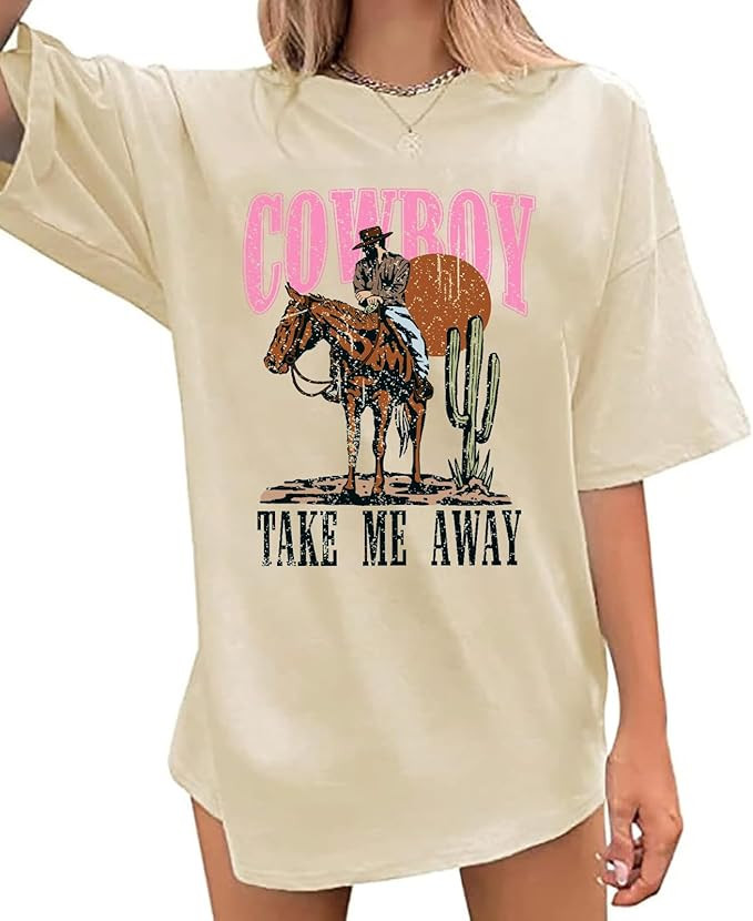 Oversized Funny Western Shirts Women: Vintage Take Me Away Shirt Country Cowboy Graphic Tee Shirt | Amazon (US)