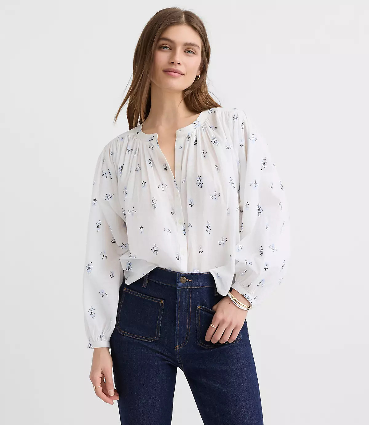 Floral Balloon Sleeve Blouse | LOFT