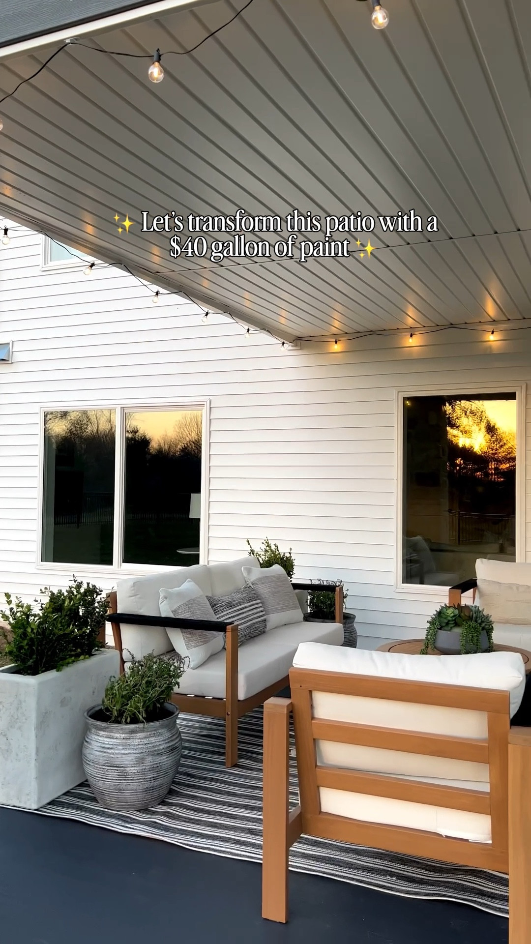 Here’s our easy patio DIY we did a few years ago! The paint color is dark gray and we used two gallons (two coats) on this space! 

DIY patio 
Patio decor 
Patio design 
Patio furniture 


#LTKHome #LTKSeasonal