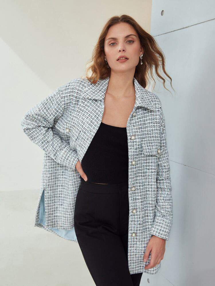 MOTF PREMIUM TWEED SPLIT OVERSIZED SHACKET | SHEIN