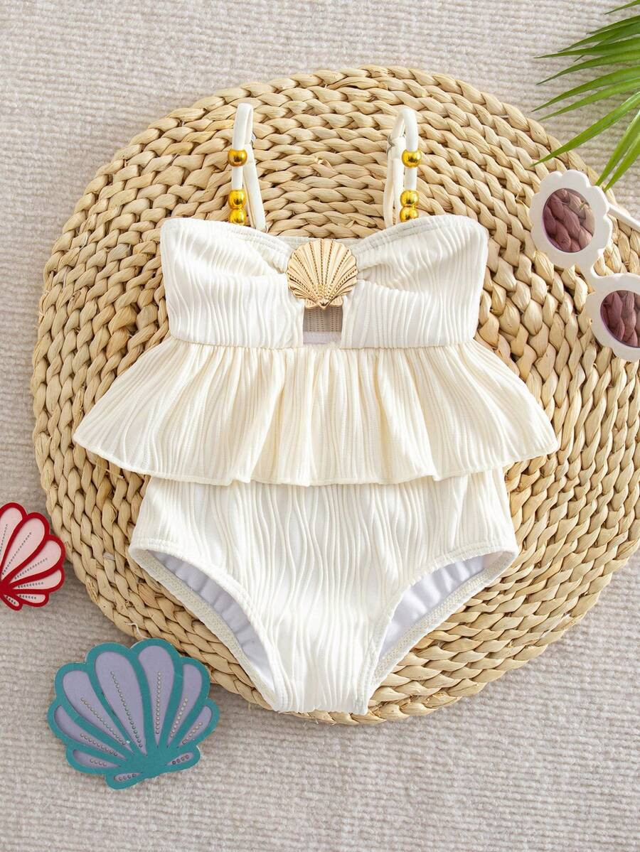 SHEIN Baby Girl One-Piece Swimsuit, Cute Polyester Swimwear Suitable For Summer Swimming, Fashion... | SHEIN