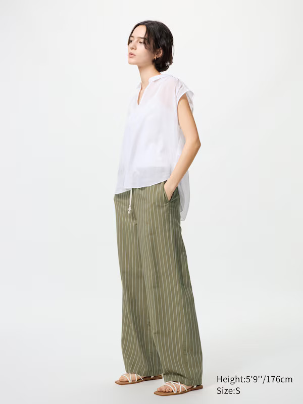 Linen Blend Easy Trousers (Stripe, Longer) | UNIQLO (UK)