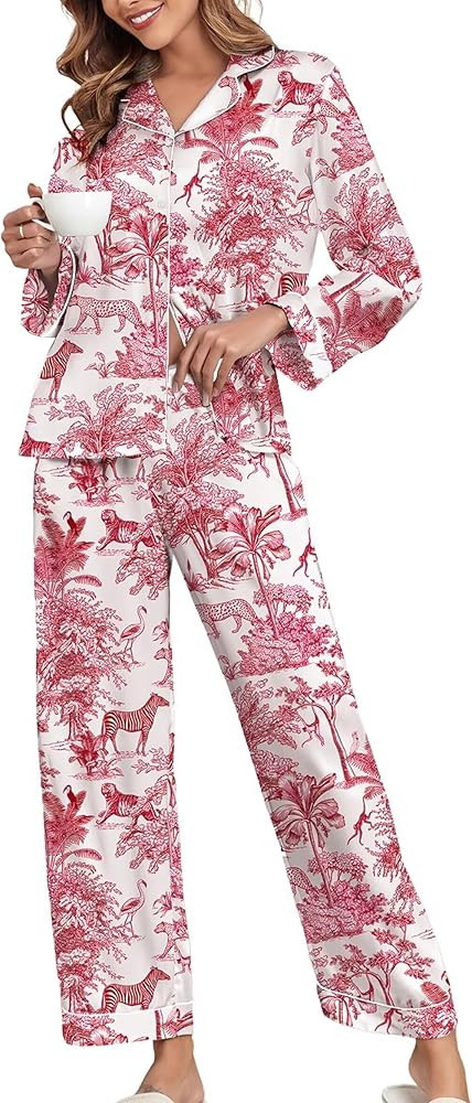 Brosloth Women's Silk Satin Pajamas Pjs Sets Cute Lace Pattern Two Piece Loungewear Set Button Up... | Amazon (US)