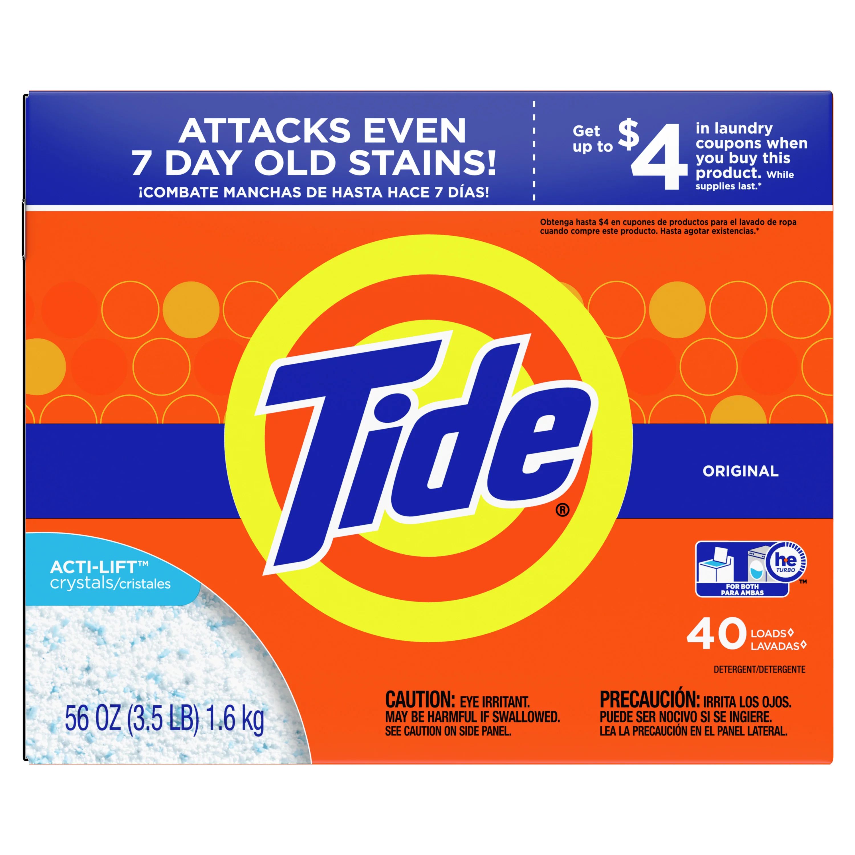 Tide Original Scent, 40 loads Powder Laundry Detergent, 56 Oz - Walmart.com | Walmart (US)