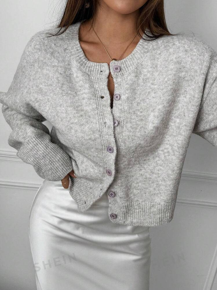 TrendsSHEIN Relaxiva Women's Round Neck Drop Shoulder Long Sleeve Short Casual Cardigan, Autumn W... | SHEIN