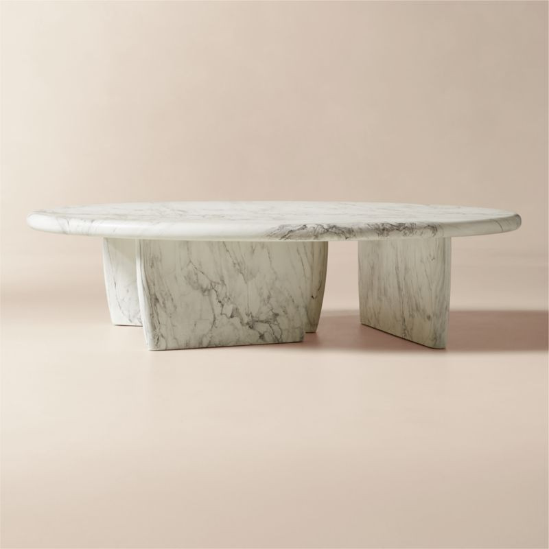 Anoki 57" Oval Grey Marbled Resin Coffee Table | CB2 | CB2