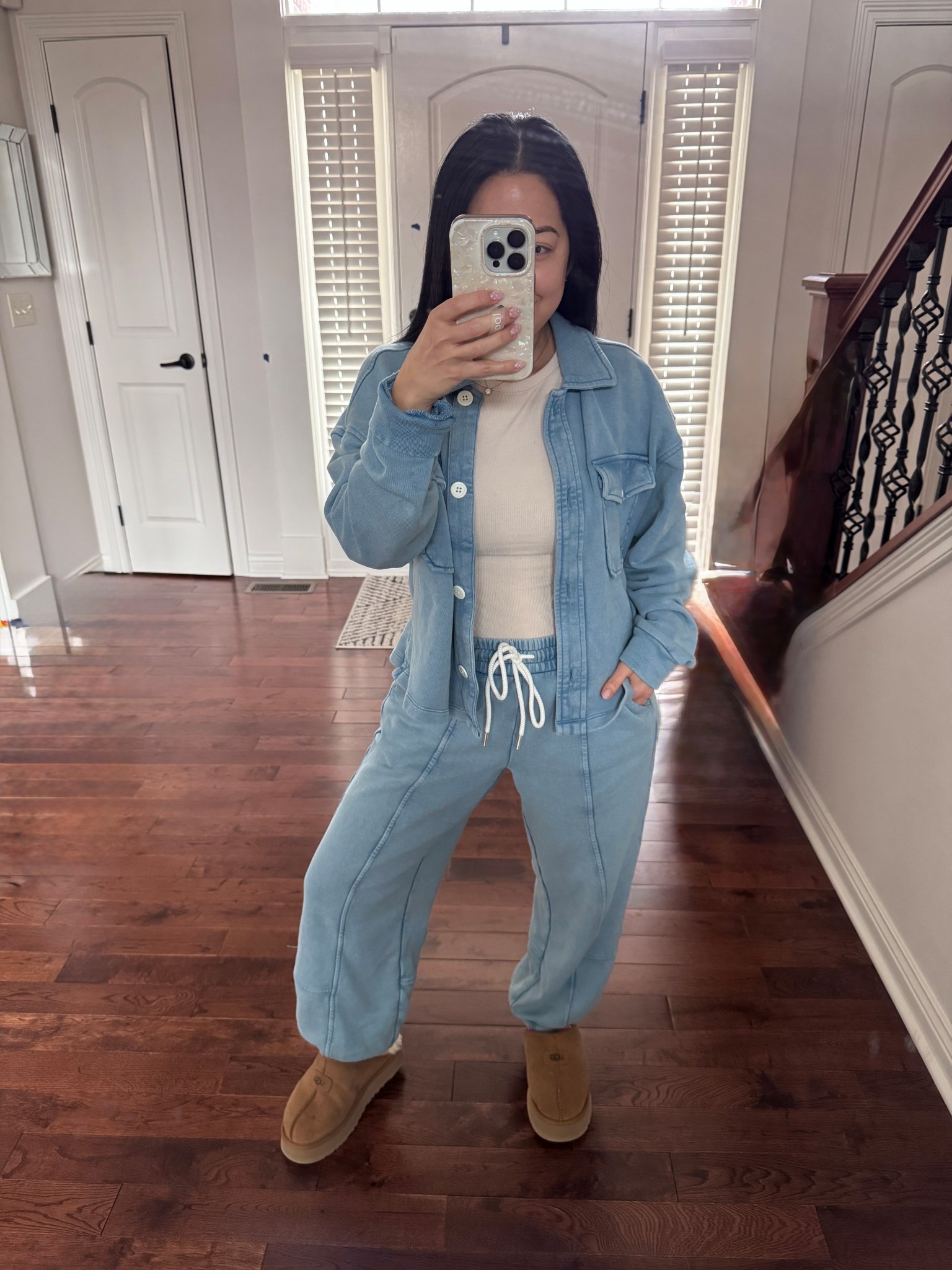 The comfiest denim set. 
It actually is like sweat pant/ lounge material that looks like denim. It’s amazing. My exact set is from loft (size small, and small petite in pants), but linking a similar set that I’ve had my eyes on from z supply. 
Would make the perfect travel outfit. Perfect for mom life as well  

#LTKmomlife #LTKPetite #LTKTravel