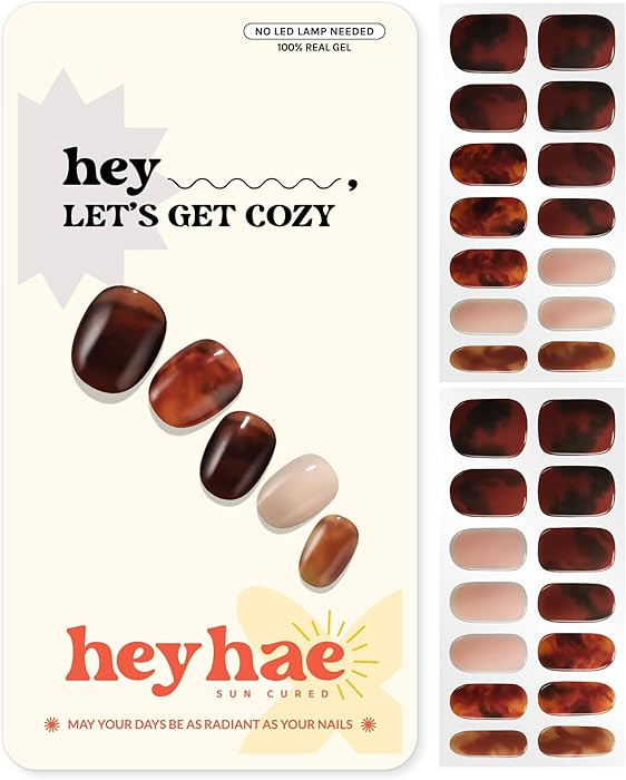 Heyhae Semi Cured Gel Nail Strips | No LED Lamp Needed | Fall, Marble, Brown | Easy Apply & Remov... | Amazon (US)