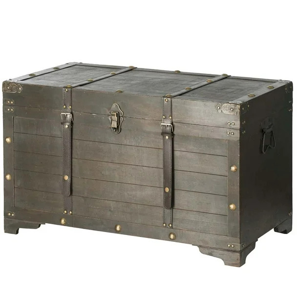 Brown Large Wooden Storage Trunk with Lockable Latch - Walmart.com | Walmart (US)