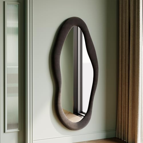 Honyee 55" x 24" Wall Mirror, Flannel Wrapped Wooden Frame Wavy Mirror, Irregular Mirror Hanging for Cloakroom/Bedroom/Living Room, Black | Amazon (US)