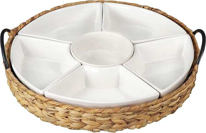 RANDEFURN Ceramic Serving Tray, Food Tray 15.5 x 15.5 Inches ,Divided Serving Platter with 6 Remo... | Amazon (US)