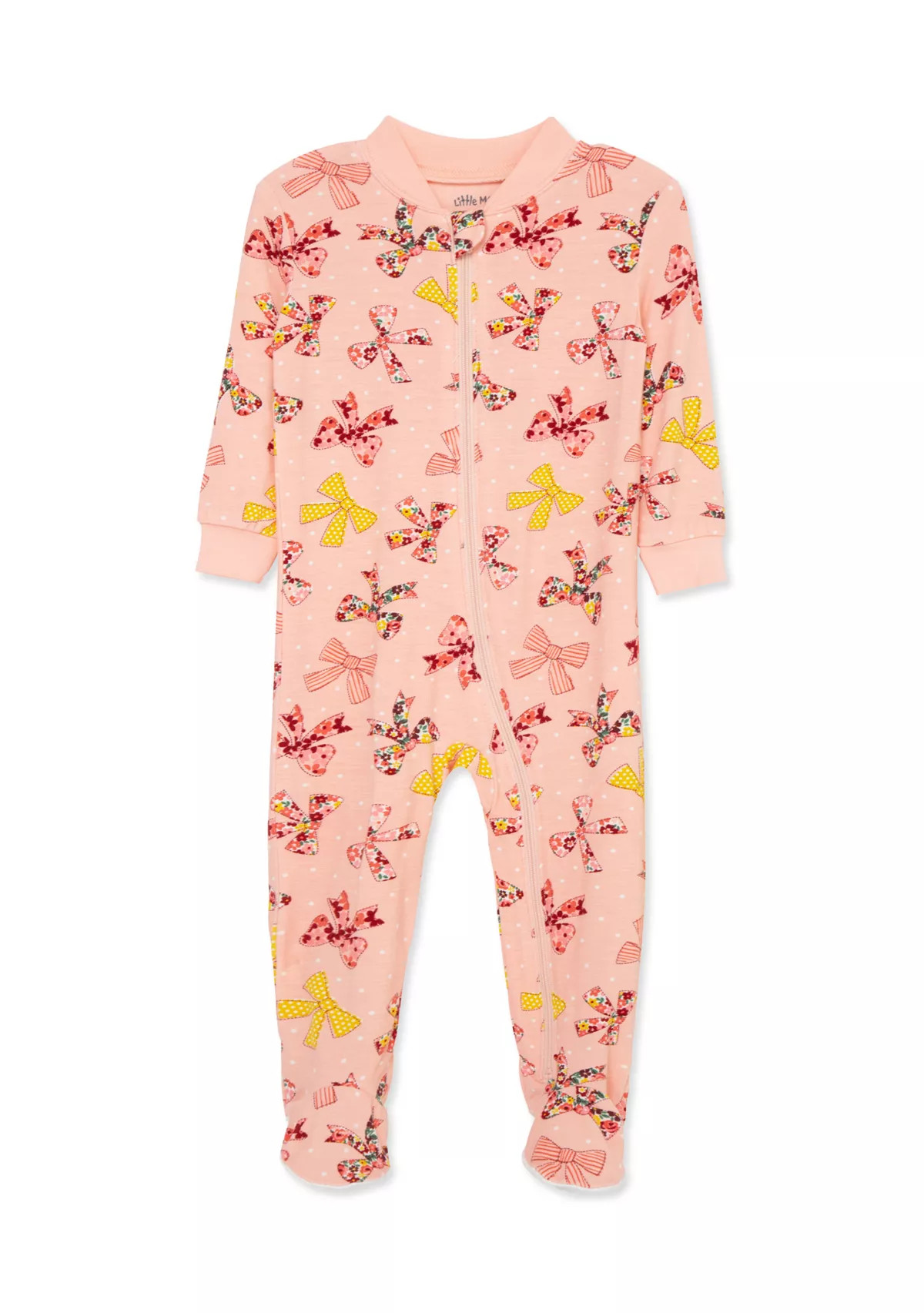 Little MeBaby Girls Bow Zip Front Footie Pajamas | Belk