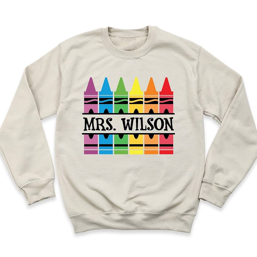 Personalized Crayon Teacher Shirt Sweatshirt, Cute Teacher T-Shirt, Back to School Sweatshirt, Cr... | Amazon (US)